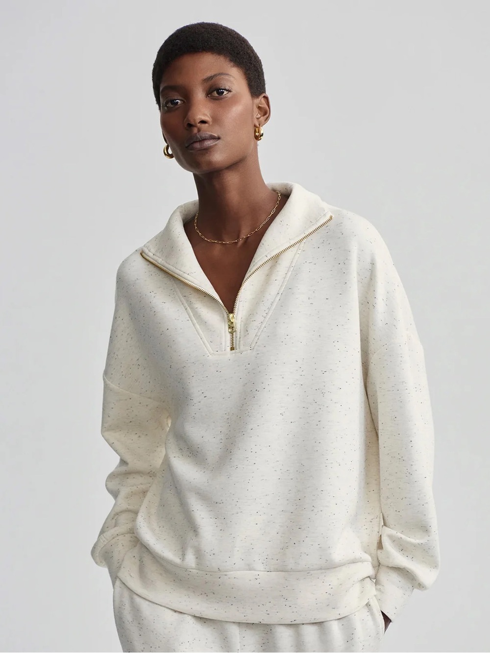 Varley Cream Speckled double soft Half-Zip Sweatshirt